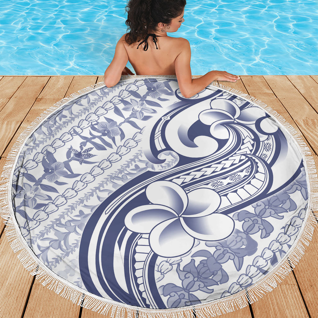 Hawaii Plumeria Lokelani Pikake Lei Beach Blanket Navy Blue Polynesian Tattoo