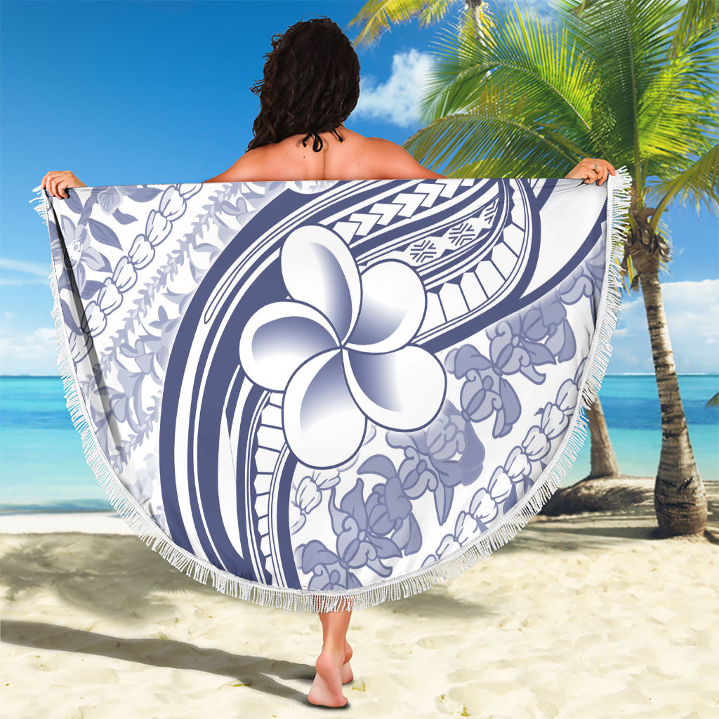 Hawaii Plumeria Lokelani Pikake Lei Beach Blanket Navy Blue Polynesian Tattoo