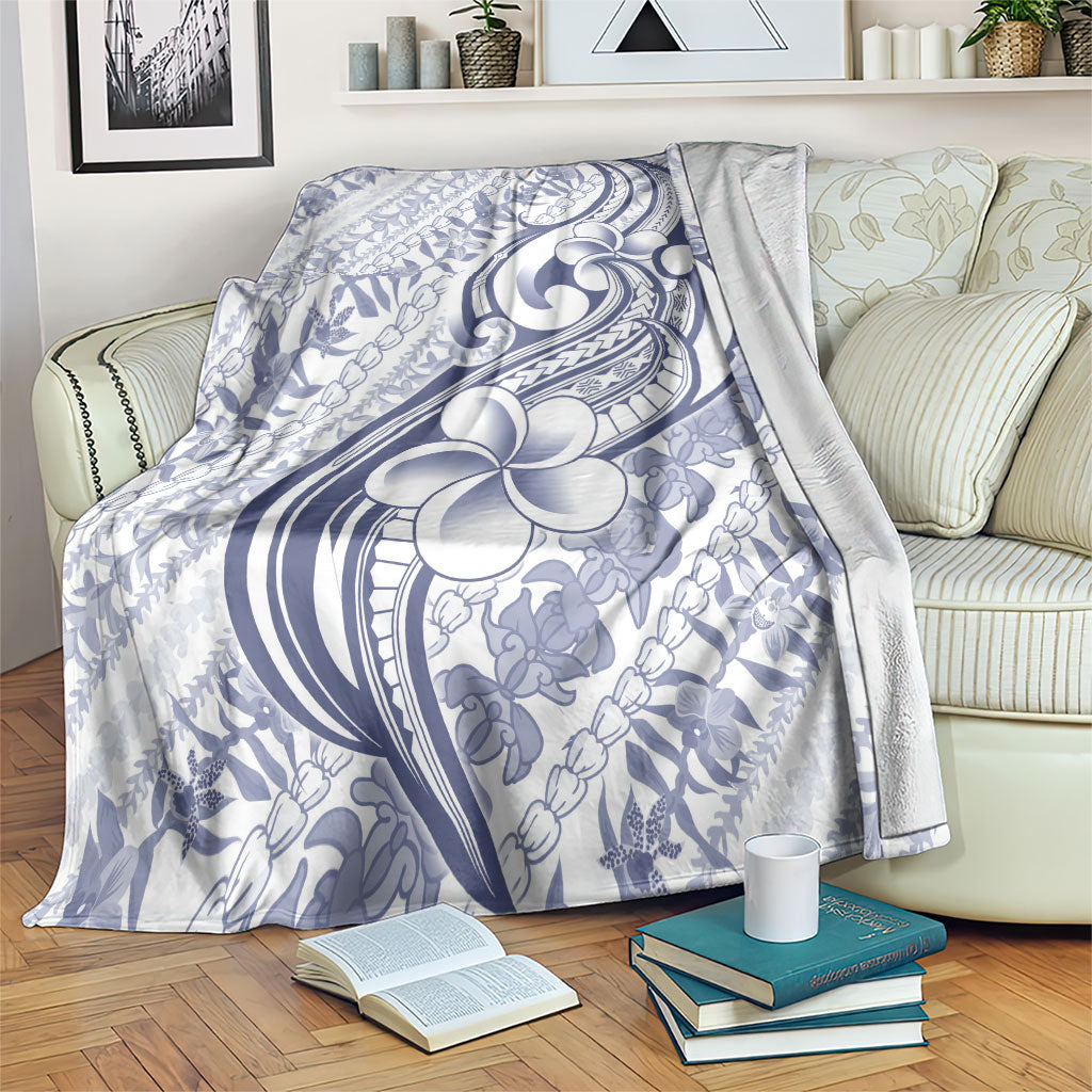 Hawaii Plumeria Lokelani Pikake Lei Blanket Navy Blue Polynesian Tattoo LT9 Navy Blue - Polynesian Pride