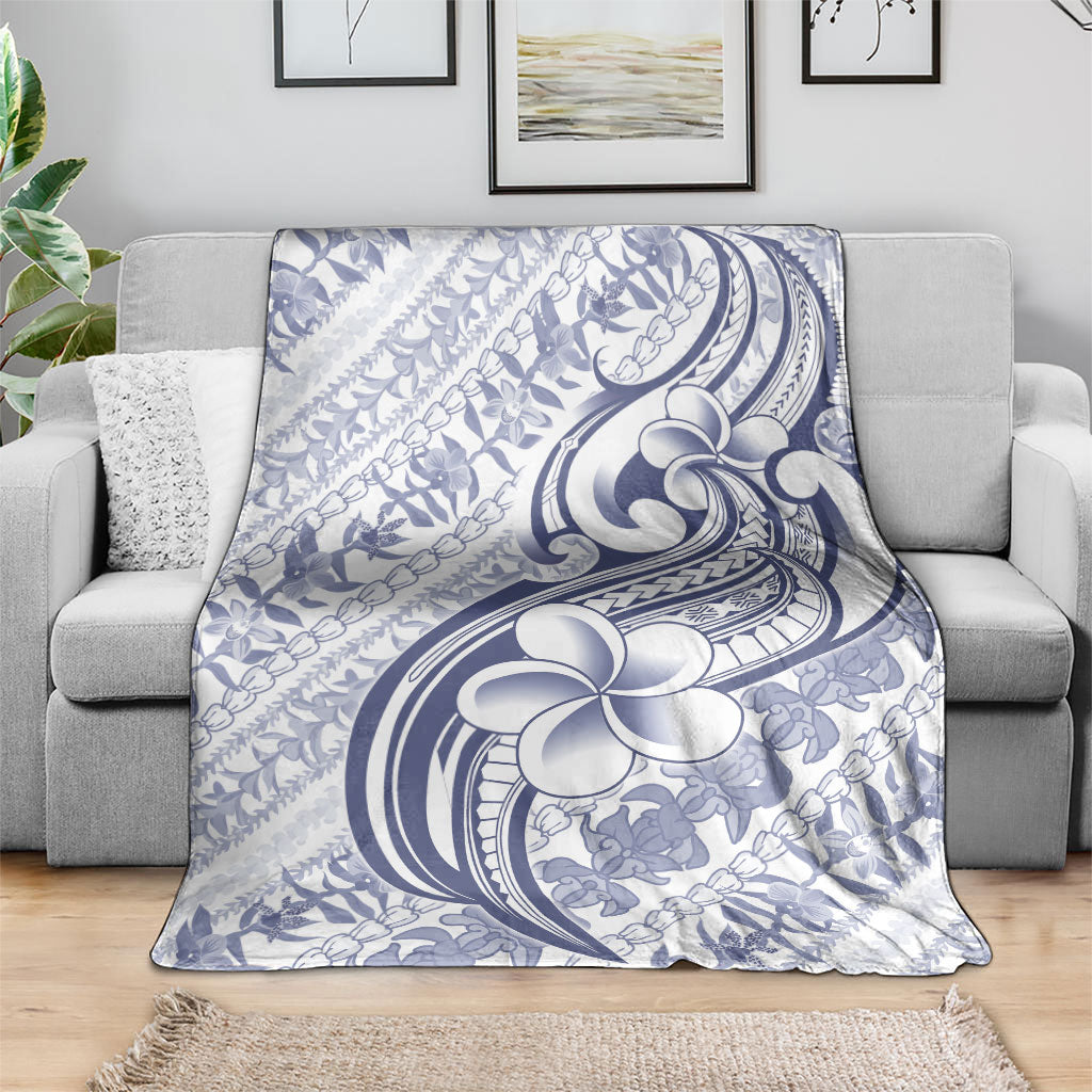 Hawaii Plumeria Lokelani Pikake Lei Blanket Navy Blue Polynesian Tattoo