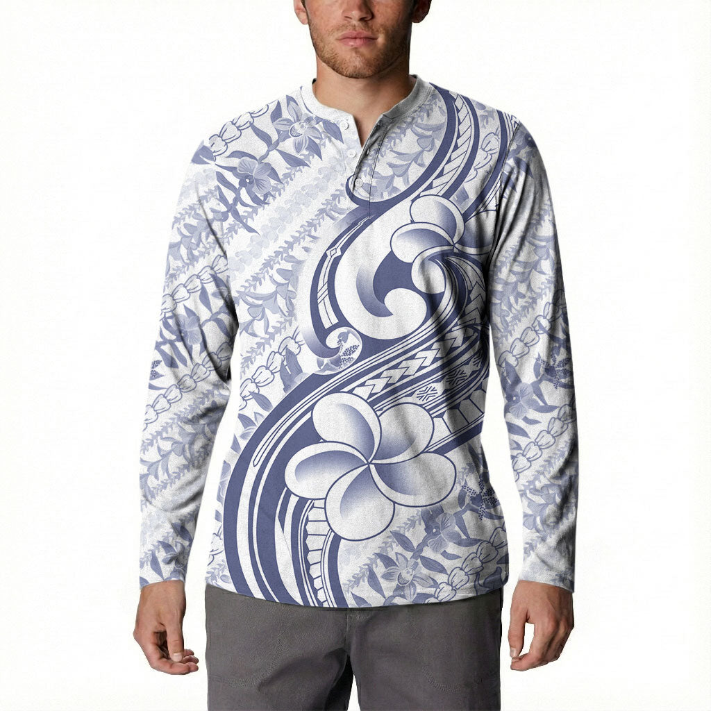 Hawaii Plumeria Lokelani Pikake Lei Button Sweatshirt Navy Blue Polynesian Tattoo