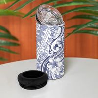 Hawaii Plumeria Lokelani Pikake Lei 4 in 1 Can Cooler Tumbler Navy Blue Polynesian Tattoo
