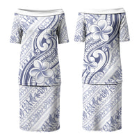 Hawaii Plumeria Lokelani Pikake Lei Couples Matching Puletasi and Hawaiian Shirt Navy Blue Polynesian Tattoo LT9 - Polynesian Pride