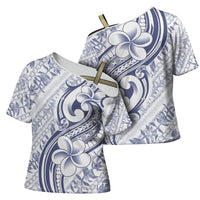 Hawaii Plumeria Lokelani Pikake Lei Cross Shoulder Shirt Navy Blue Polynesian Tattoo