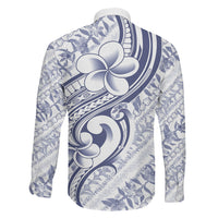 Hawaii Plumeria Lokelani Pikake Lei Family Matching Off The Shoulder Long Sleeve Dress and Hawaiian Shirt Navy Blue Polynesian Tattoo