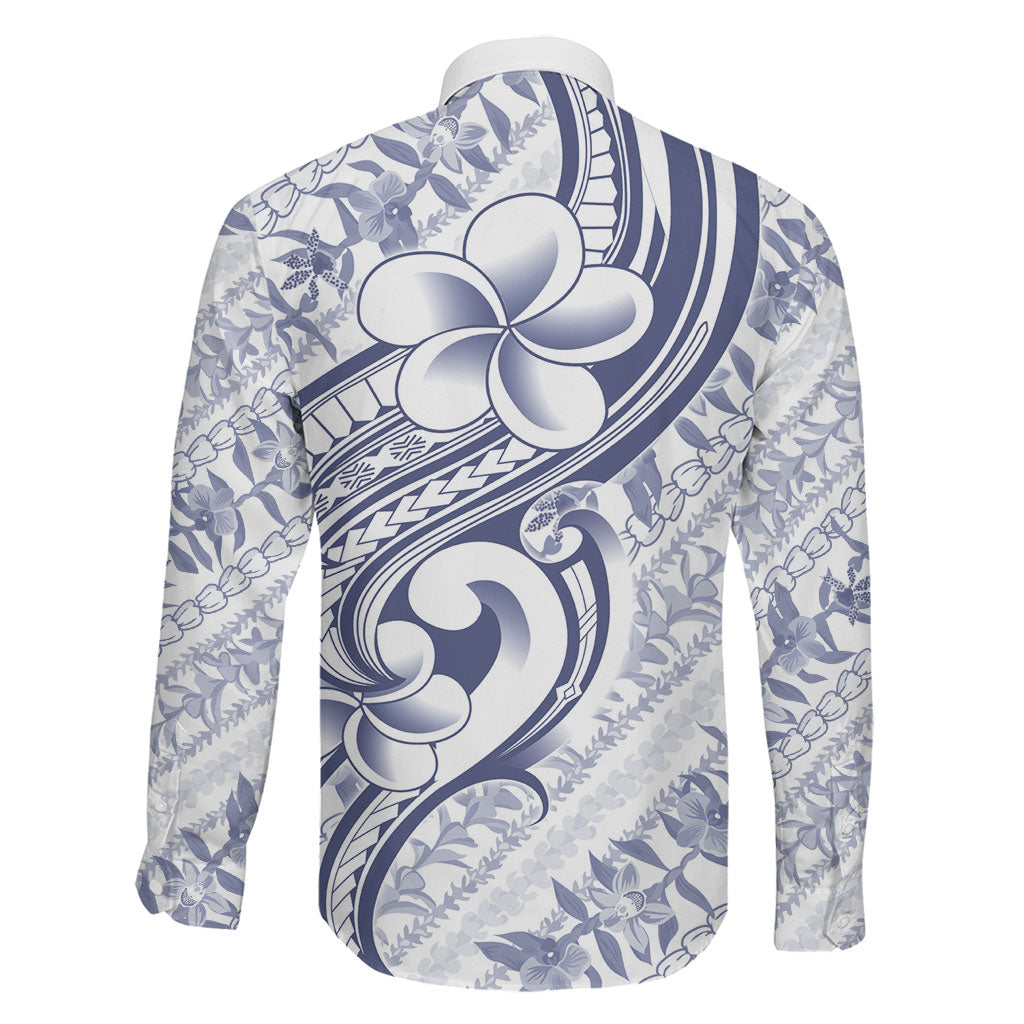 Hawaii Plumeria Lokelani Pikake Lei Family Matching Off Shoulder Short Dress and Hawaiian Shirt Navy Blue Polynesian Tattoo