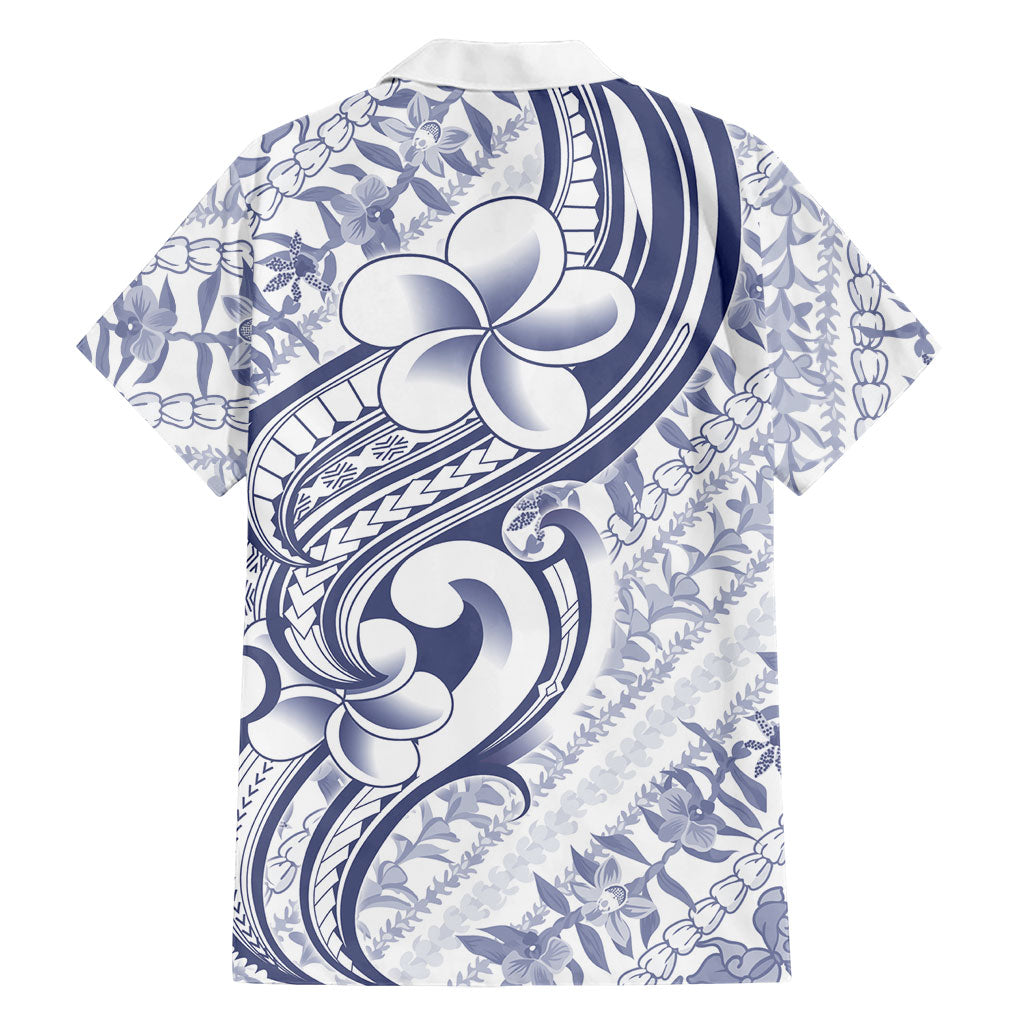 Hawaii Plumeria Lokelani Pikake Lei Family Matching Summer Maxi Dress and Hawaiian Shirt Navy Blue Polynesian Tattoo