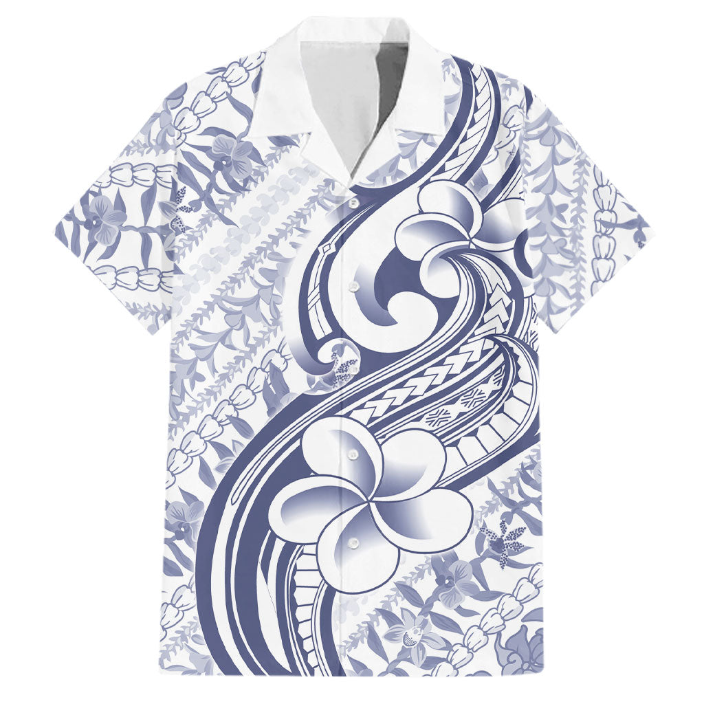 Hawaii Plumeria Lokelani Pikake Lei Family Matching Tank Maxi Dress and Hawaiian Shirt Navy Blue Polynesian Tattoo