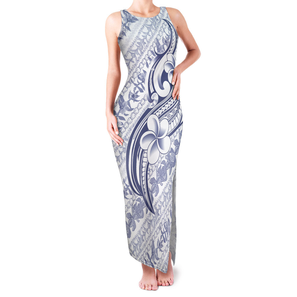 Hawaii Plumeria Lokelani Pikake Lei Family Matching Tank Maxi Dress and Hawaiian Shirt Navy Blue Polynesian Tattoo