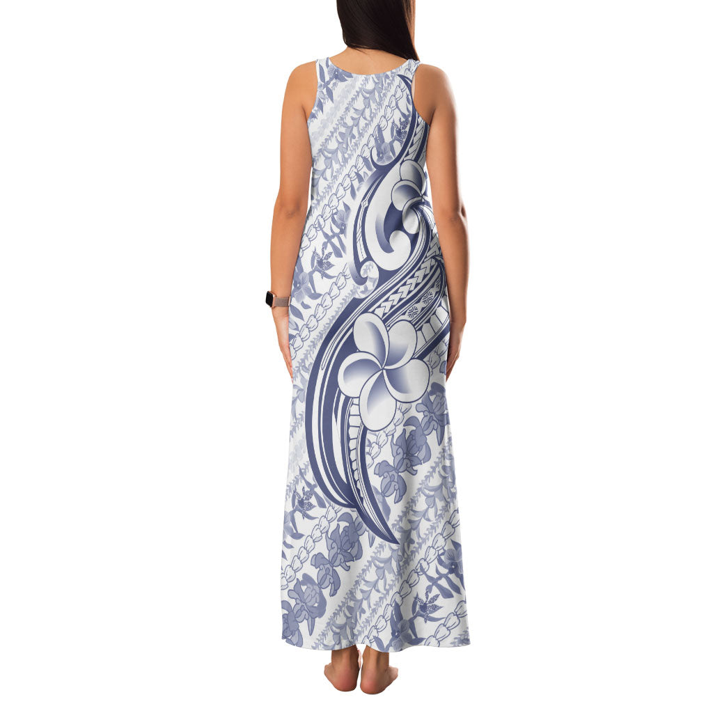 Hawaii Plumeria Lokelani Pikake Lei Family Matching Tank Maxi Dress and Hawaiian Shirt Navy Blue Polynesian Tattoo
