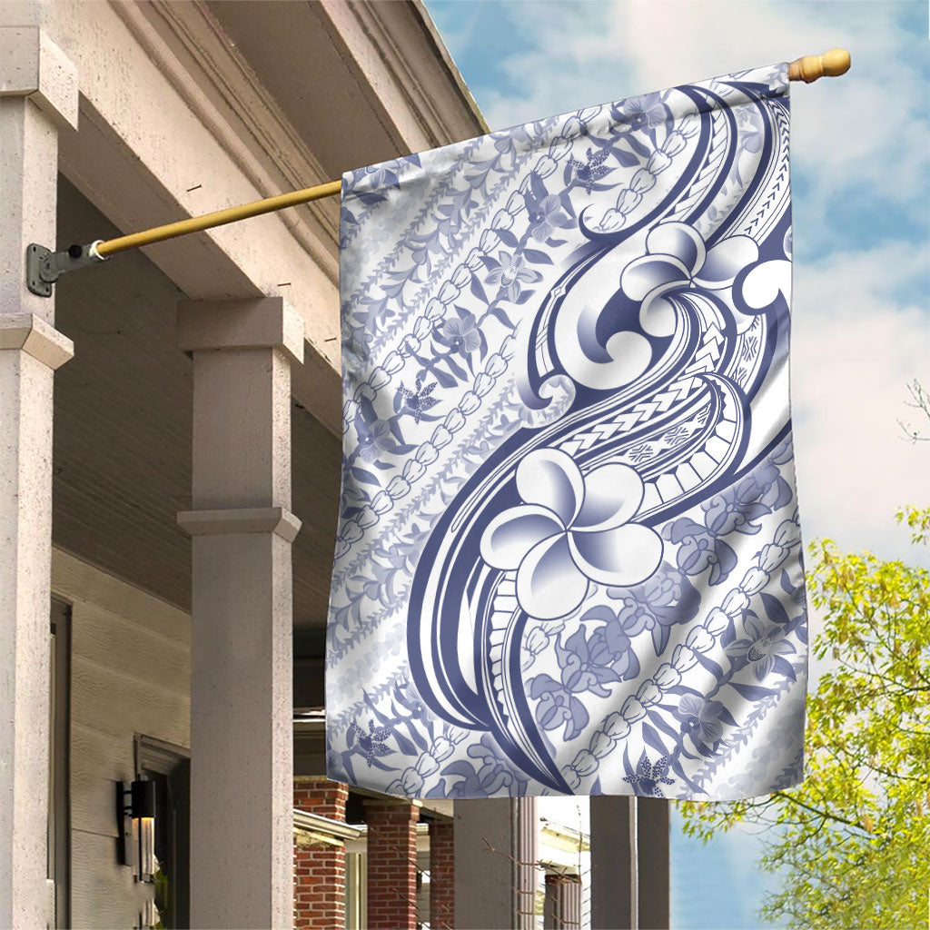 Hawaii Plumeria Lokelani Pikake Lei Garden Flag Navy Blue Polynesian Tattoo LT9 House Flag Navy Blue - Polynesian Pride