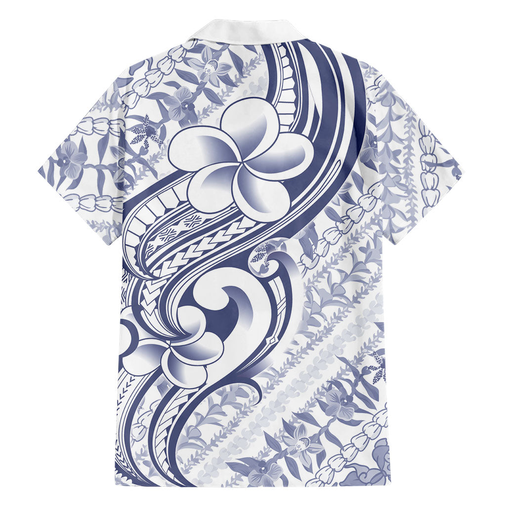 Hawaii Plumeria Lokelani Pikake Lei Hawaiian Shirt Navy Blue Polynesian Tattoo
