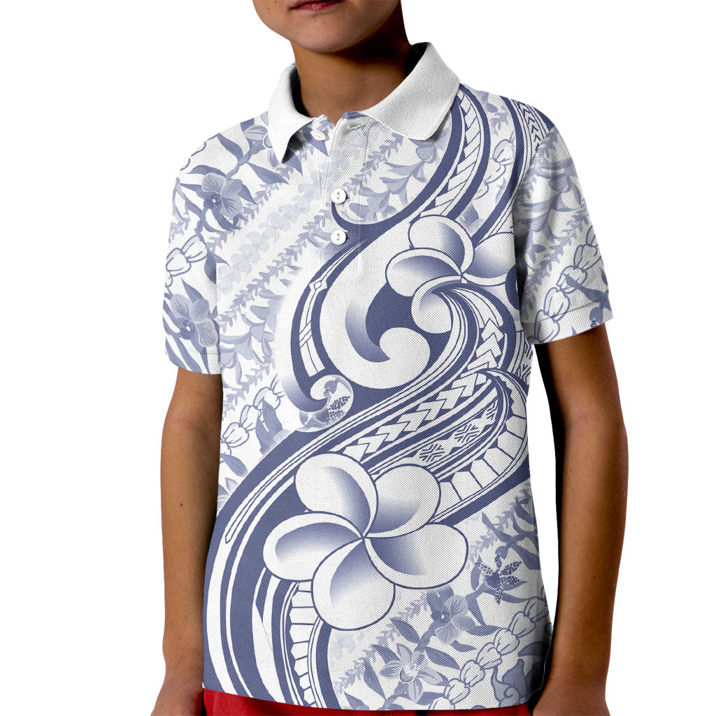 Hawaii Plumeria Lokelani Pikake Lei Kid Polo Shirt Navy Blue Polynesian Tattoo LT9 Kid Navy Blue - Polynesian Pride