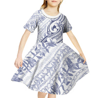 Hawaii Plumeria Lokelani Pikake Lei Kid Short Sleeve Dress Navy Blue Polynesian Tattoo