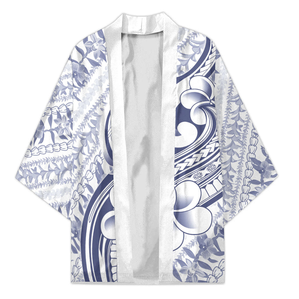 Hawaii Plumeria Lokelani Pikake Lei Kimono Navy Blue Polynesian Tattoo
