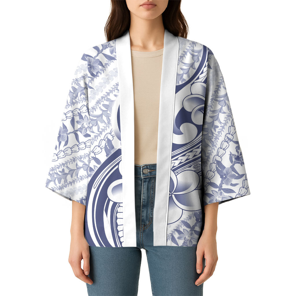 Hawaii Plumeria Lokelani Pikake Lei Kimono Navy Blue Polynesian Tattoo