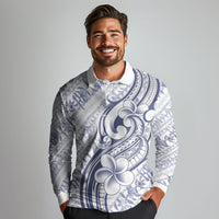 Hawaii Plumeria Lokelani Pikake Lei Long Sleeve Polo Shirt Navy Blue Polynesian Tattoo