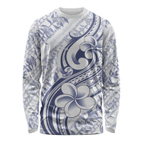 Hawaii Plumeria Lokelani Pikake Lei Long Sleeve Shirt Navy Blue Polynesian Tattoo
