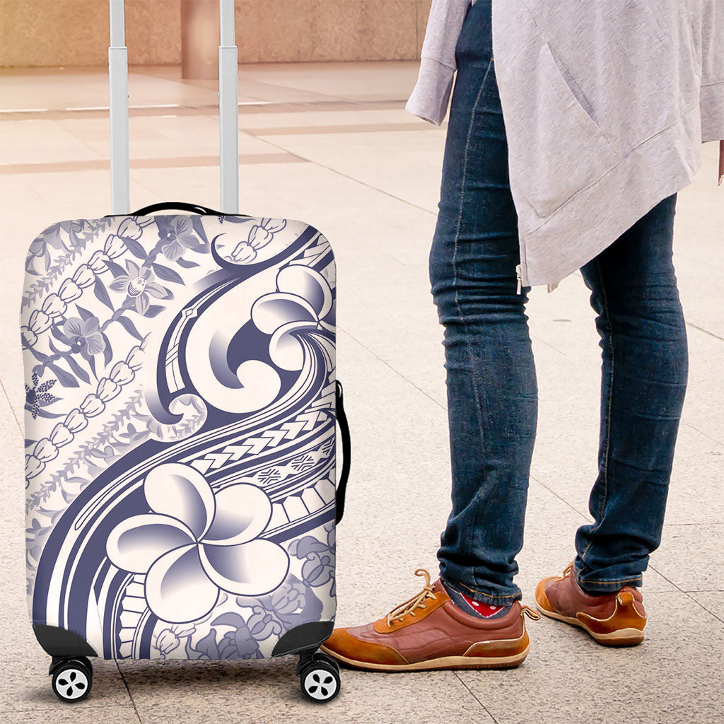 Hawaii Plumeria Lokelani Pikake Lei Luggage Cover Navy Blue Polynesian Tattoo
