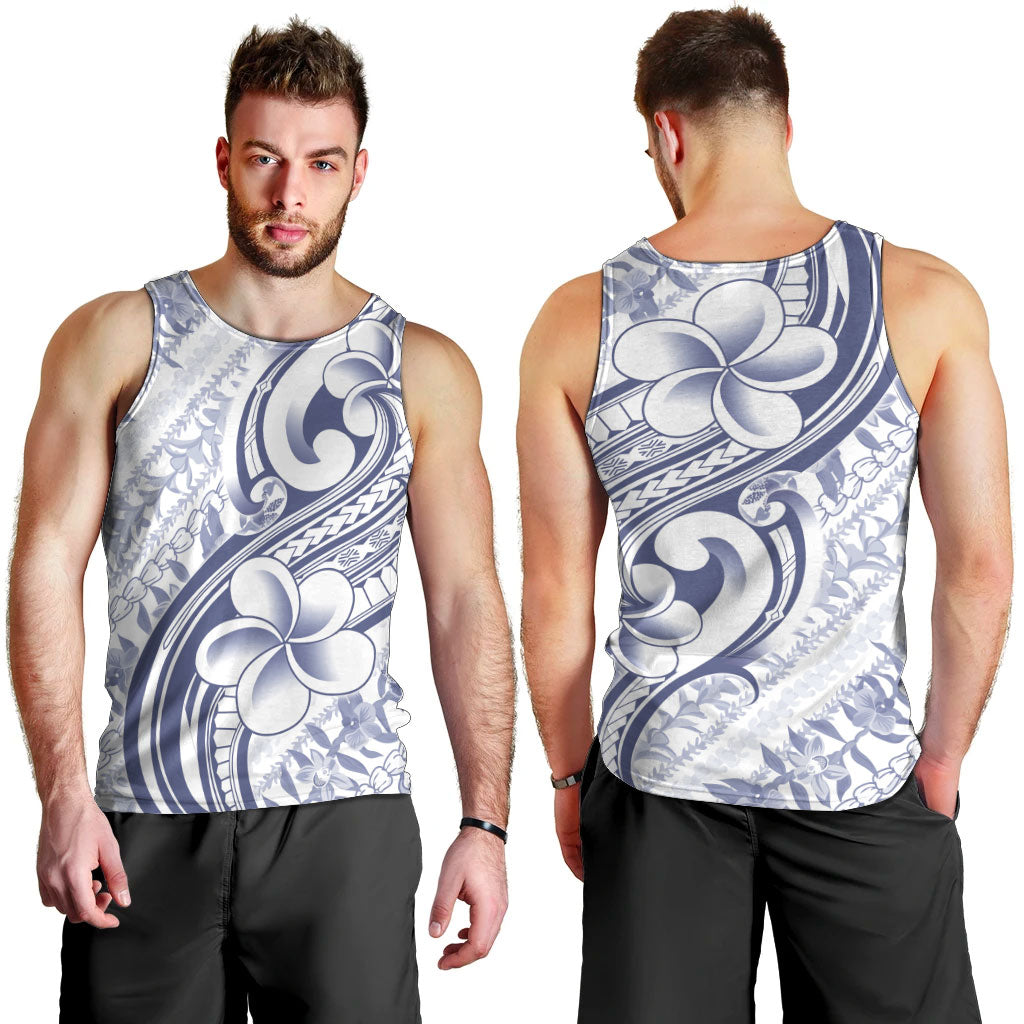 Hawaii Plumeria Lokelani Pikake Lei Men Tank Top Navy Blue Polynesian Tattoo
