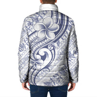 Hawaii Plumeria Lokelani Pikake Lei Padded Jacket Navy Blue Polynesian Tattoo