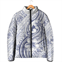 Hawaii Plumeria Lokelani Pikake Lei Padded Jacket Navy Blue Polynesian Tattoo