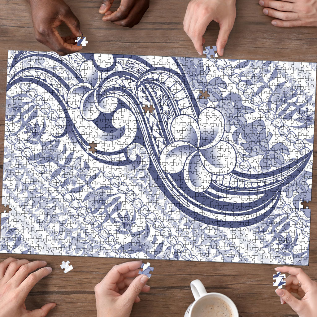 Hawaii Plumeria Lokelani Pikake Lei Puzzle Navy Blue Polynesian Tattoo