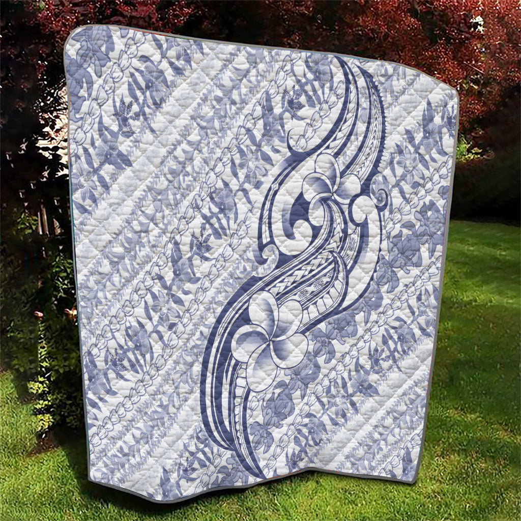 Hawaii Plumeria Lokelani Pikake Lei Quilt Navy Blue Polynesian Tattoo