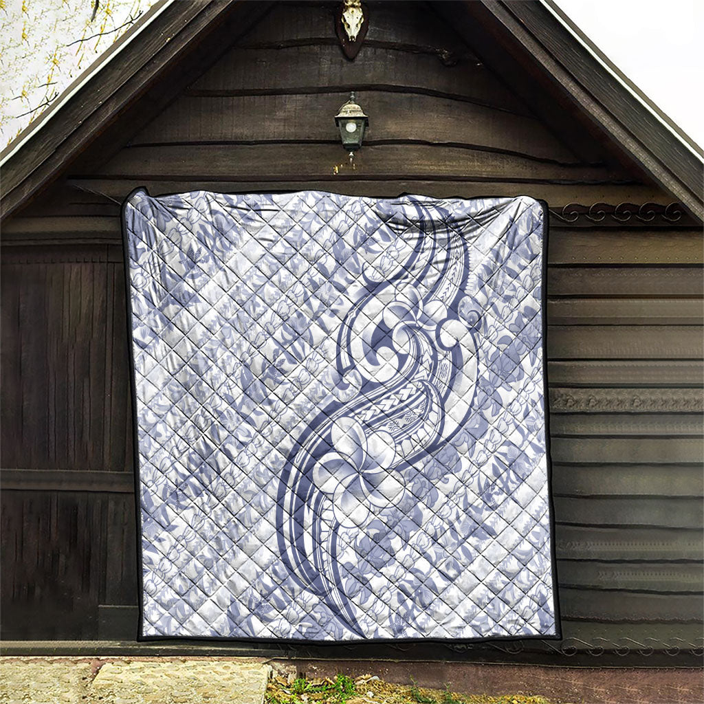 Hawaii Plumeria Lokelani Pikake Lei Quilt Navy Blue Polynesian Tattoo