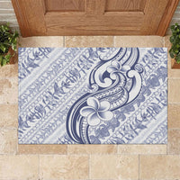 Hawaii Plumeria Lokelani Pikake Lei Rubber Doormat Navy Blue Polynesian Tattoo