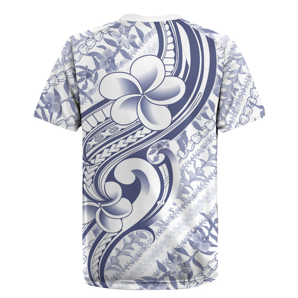 Hawaii Plumeria Lokelani Pikake Lei Rugby Jersey Navy Blue Polynesian Tattoo