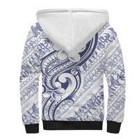 Hawaii Plumeria Lokelani Pikake Lei Sherpa Hoodie Navy Blue Polynesian Tattoo