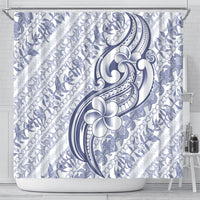 Hawaii Plumeria Lokelani Pikake Lei Shower Curtain Navy Blue Polynesian Tattoo