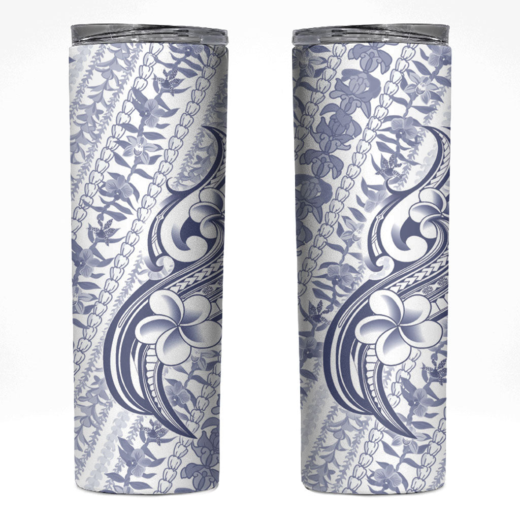 Hawaii Plumeria Lokelani Pikake Lei Skinny Tumbler Navy Blue Polynesian Tattoo