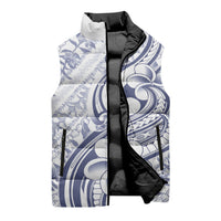 Hawaii Plumeria Lokelani Pikake Lei Sleeveless Puffer Jacket Navy Blue Polynesian Tattoo