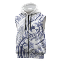 Hawaii Plumeria Lokelani Pikake Lei Sleeveless Zip Hoodie Navy Blue Polynesian Tattoo