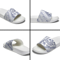 Hawaii Plumeria Lokelani Pikake Lei Slide Sandals Navy Blue Polynesian Tattoo