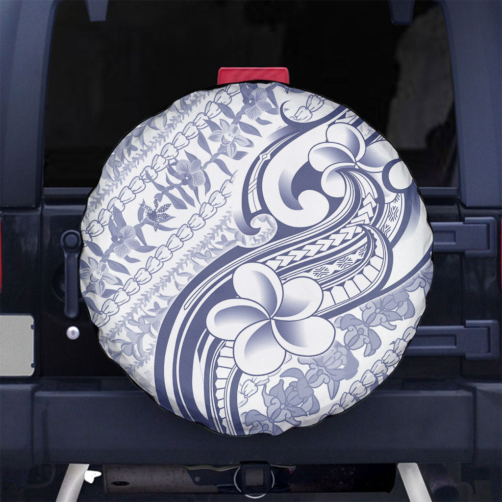 Hawaii Plumeria Lokelani Pikake Lei Spare Tire Cover Navy Blue Polynesian Tattoo