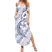 Hawaii Plumeria Lokelani Pikake Lei Summer Maxi Dress Navy Blue Polynesian Tattoo