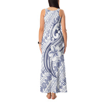 Hawaii Plumeria Lokelani Pikake Lei Tank Maxi Dress Navy Blue Polynesian Tattoo