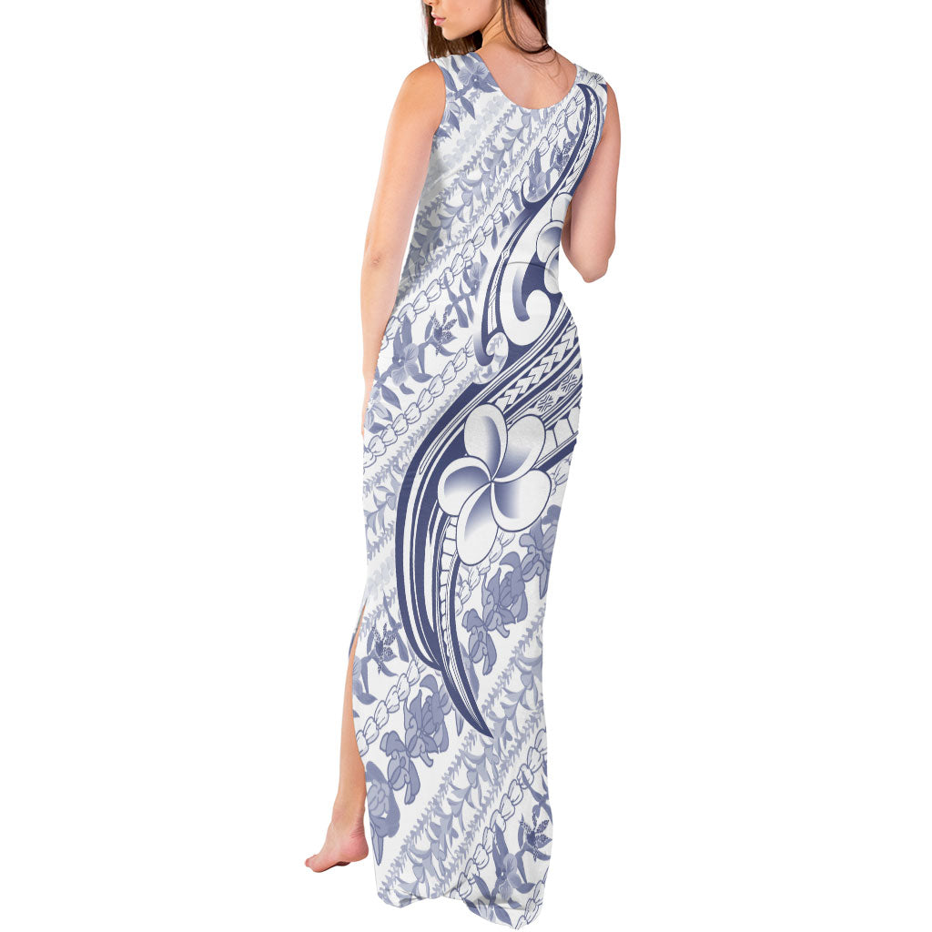 Hawaii Plumeria Lokelani Pikake Lei Tank Maxi Dress Navy Blue Polynesian Tattoo