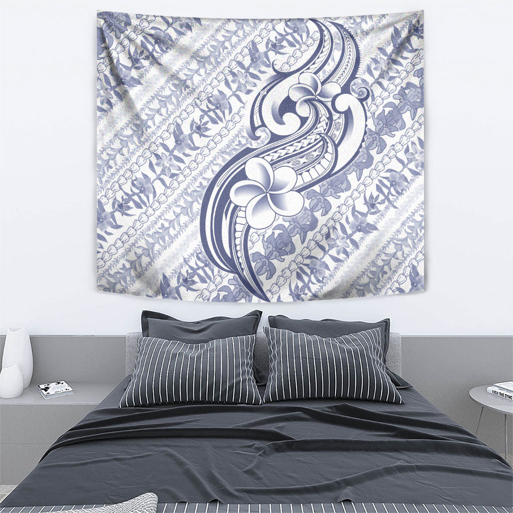 Hawaii Plumeria Lokelani Pikake Lei Tapestry Navy Blue Polynesian Tattoo