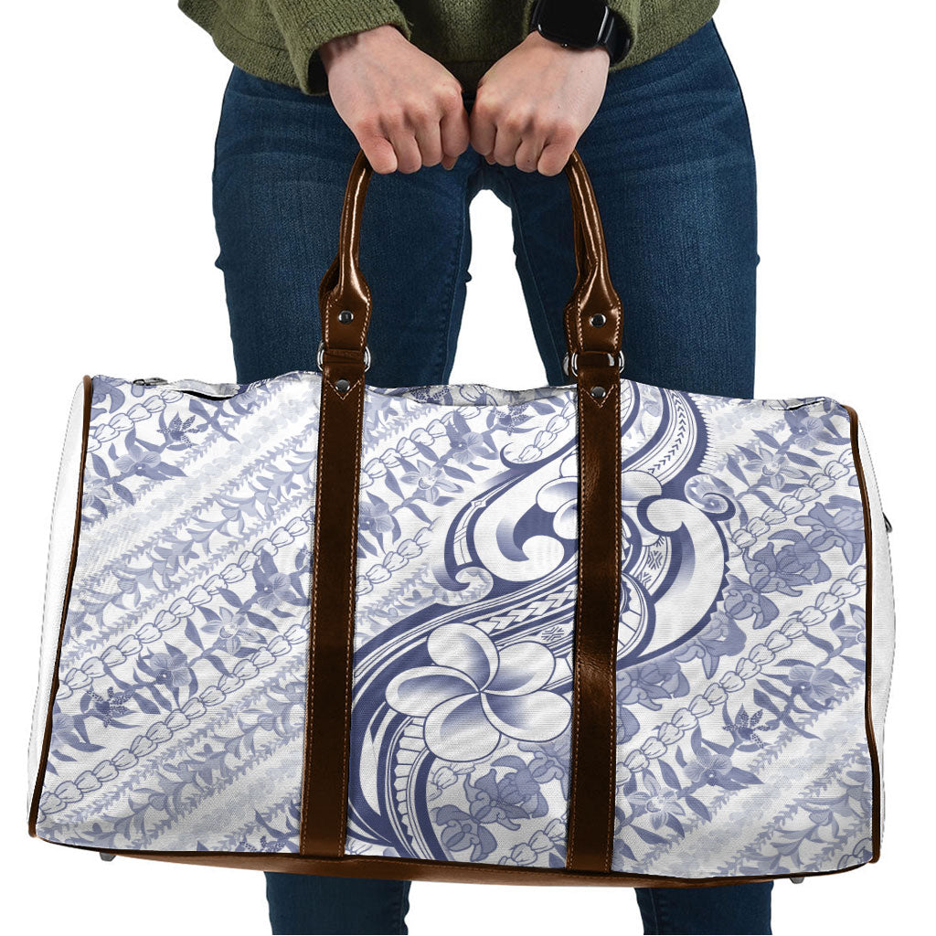 Hawaii Plumeria Lokelani Pikake Lei Travel Bag Navy Blue Polynesian Tattoo