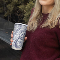 Hawaii Plumeria Lokelani Pikake Lei Tumbler Cup Navy Blue Polynesian Tattoo