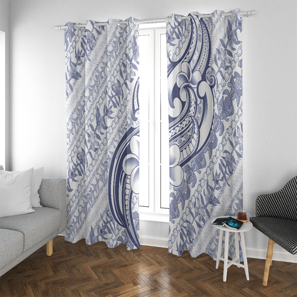 Hawaii Plumeria Lokelani Pikake Lei Window Curtain Navy Blue Polynesian Tattoo