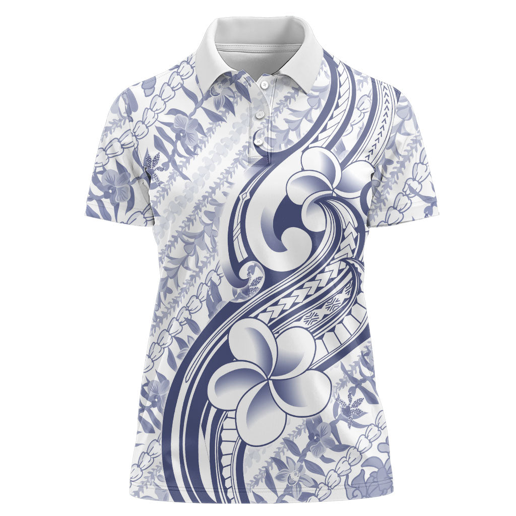 Hawaii Plumeria Lokelani Pikake Lei Women Polo Shirt Navy Blue Polynesian Tattoo LT9 Female Navy Blue - Polynesian Pride