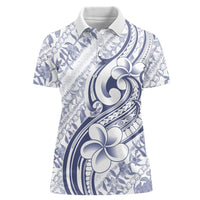 Hawaii Plumeria Lokelani Pikake Lei Women Polo Shirt Navy Blue Polynesian Tattoo