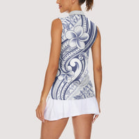 Hawaii Plumeria Lokelani Pikake Lei Women Sleeveless Polo Shirt Navy Blue Polynesian Tattoo