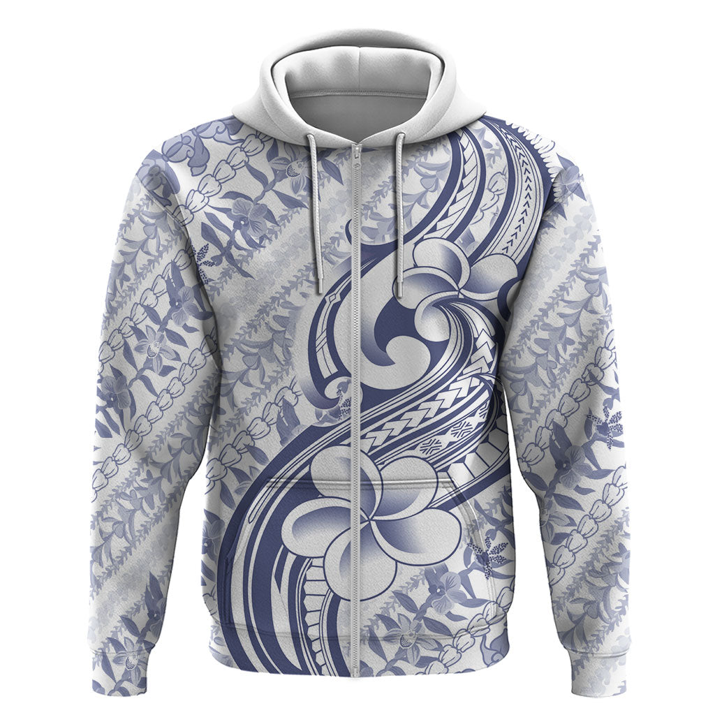 Hawaii Plumeria Lokelani Pikake Lei Zip Hoodie Navy Blue Polynesian Tattoo LT9 Zip Hoodie Navy Blue - Polynesian Pride
