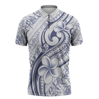 Hawaii Plumeria Lokelani Pikake Lei Zipper Polo Shirt Navy Blue Polynesian Tattoo
